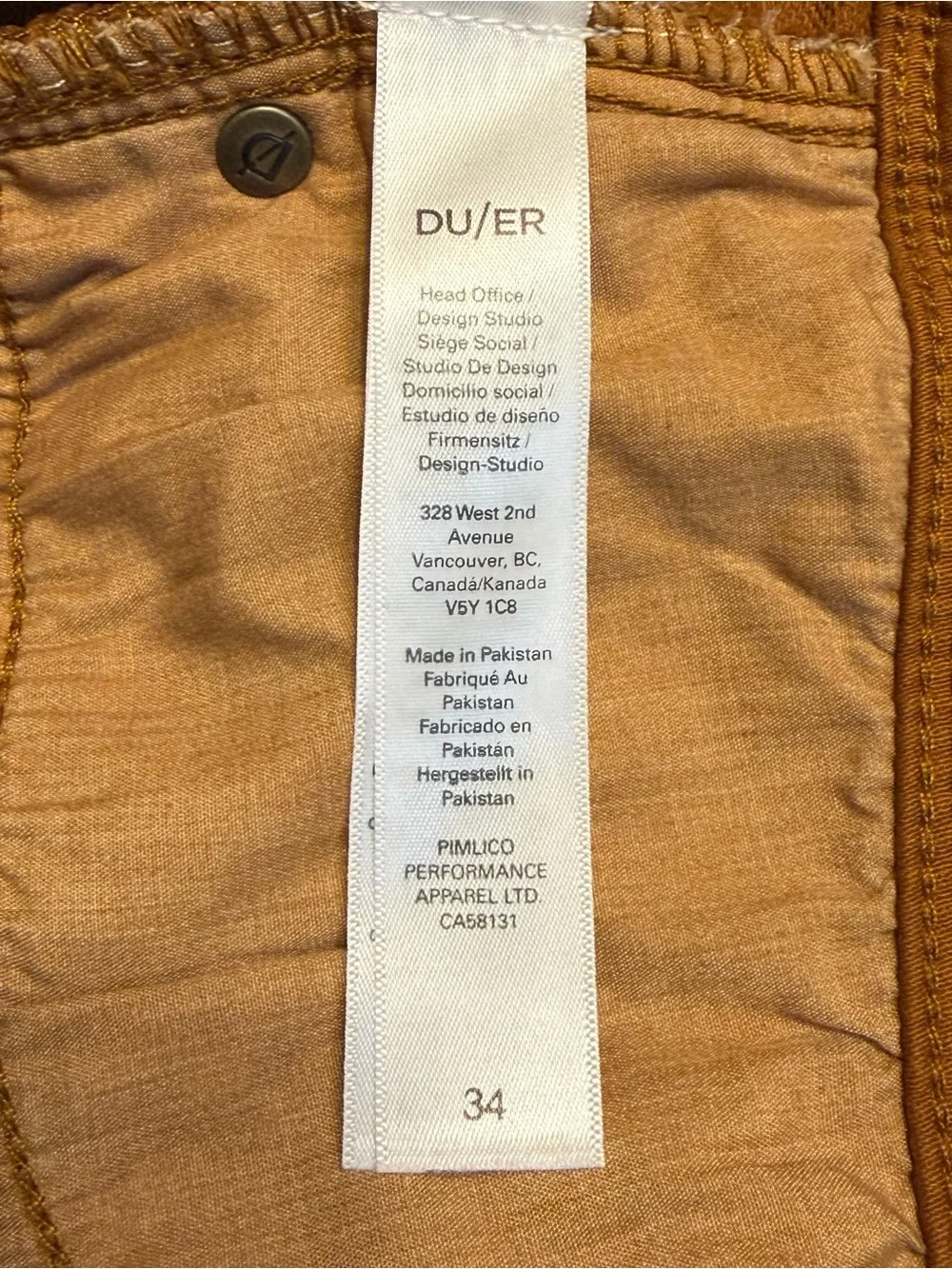 DU/ER N2X No Sweat Slim Fit Shorts Mens Size 34 Brown Stretch Performance Chino